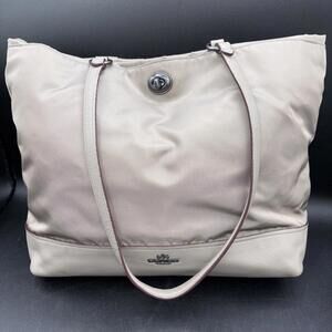 Authentic And Unique Nylon And Leather Coach Tote Double Handle Bag EUC